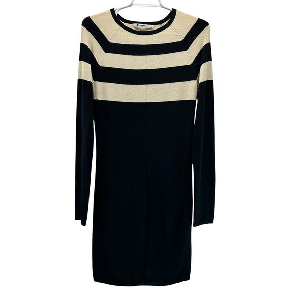 T Alexander Wang Stripe Color Block Sweater Dress Long Sleeve Knit Black Cream M - Picture 1 of 12